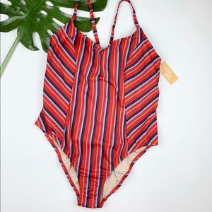 New Kona Sol One Piece Red Multi Stripe Swimsuit Women’s 22W